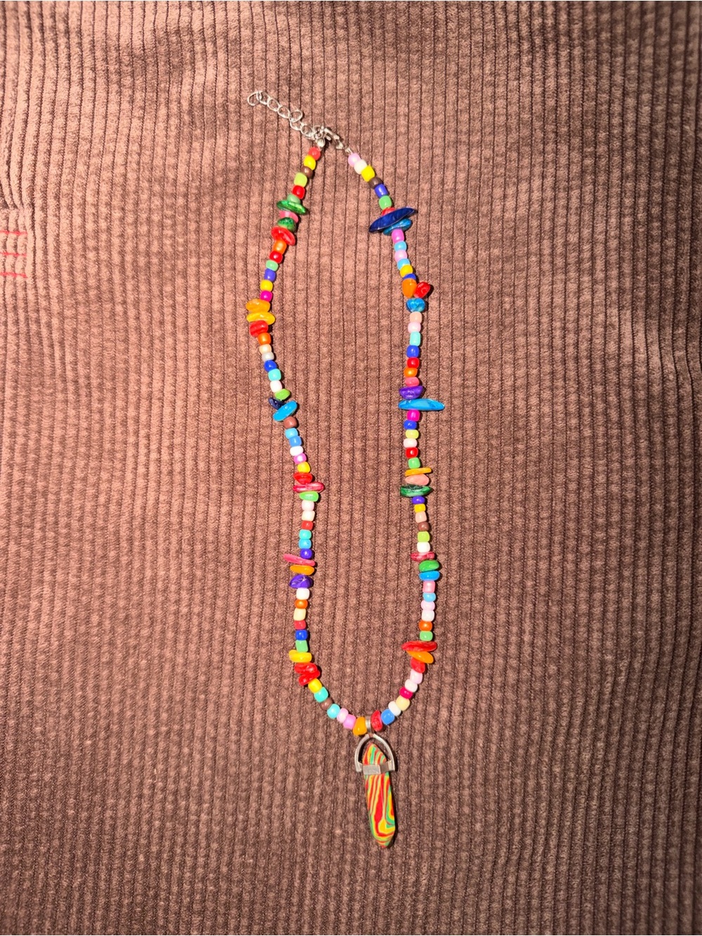 Handmade Multicolor Beaded Necklace with Rainbow Pendant